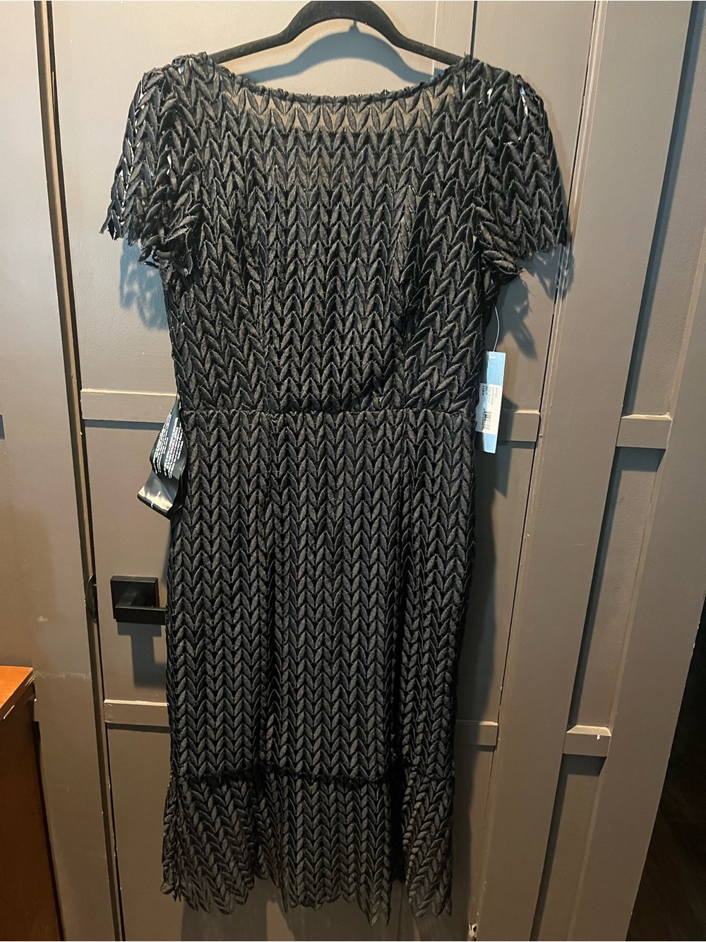 Kay Unger New York Black Short-Sleeve Textured Midi Dress New Size 10